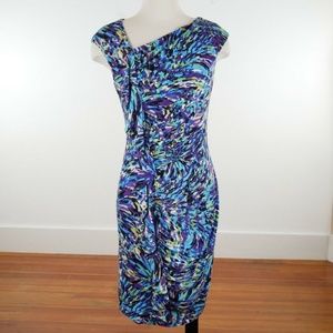 MAGGY LONDON Ruched Abstract Bodycon SL Dress Sz 6